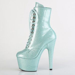 Glitter Platform Patent Leather Lace Up Ankle Boots